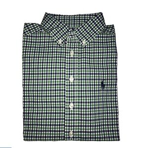 Ralph Lauren Boy’s Navy/Green Gingham Button-Down Shirt, size 16